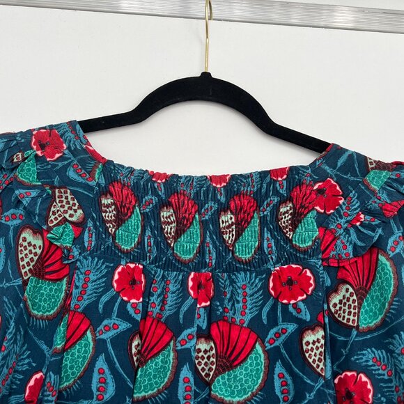 Anthropologie Mave Floral Shirt - Green with Red Floral Patterns, Size Small - Picture 5 of 7